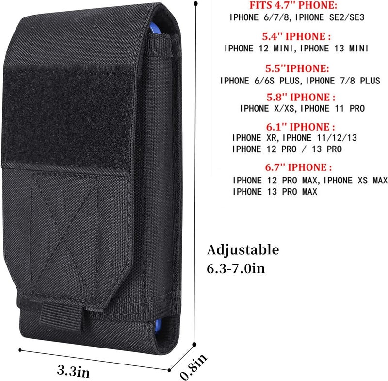 Heyqie Black Tactical Molle Cellphone Pouch Case,Heavy Duty Waterproof Phone Holster Bag for iPhone 11 12 13 Pro Max for Samsung S22 S21 S20 FE Note 20 A13 A12A02S Less 6.7" Phone with US Flag Patch - Image 3